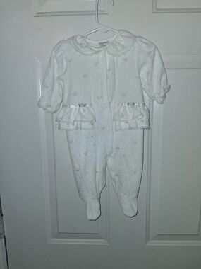 Carter's White Footed One-Piece with Pink Floral Ruffles